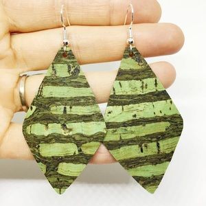 Green striped diamond cork earrings